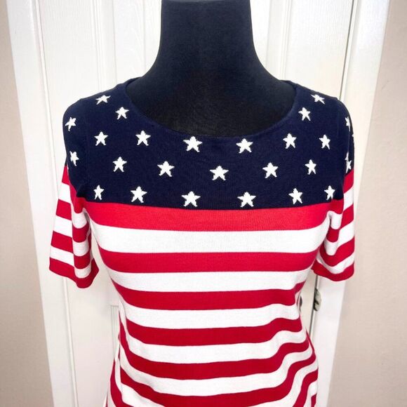 Talbots Patriotic American Flag Short Sleeved Sweater Small Petite - Picture 5 of 12